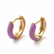 Enamel Hoop Earrings, Real 18K Gold Plated 316 Surgical Stainless Steel Jewelry for Women, Orchid, 13x14x3mm, Pin: 1mm(EJEW-G344-02G-03)