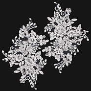Flower Pattern Polyester Embroidered Lace Appliques, Handicarft Beading Appliques, Costume Dress Accessories, Antique White, 160x250x2mm(DIY-WH0304-593B)