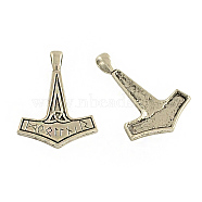 Tibetan Style Alloy Thor's Hammer Pendants, Cadmium Free & Lead Free, Antique Silver, 37x25x2mm, Hole: 4mm(X-TIBEP-A19843-AS-RS)