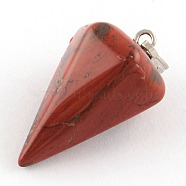 Cone/Spike/Pendulum Synthetic Red Jasper Pendants, with Platinum Plated Iron Findings, 25~27x14x14mm, Hole: 6x3mm(G-R278-72)