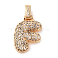 Brass Micro Pave Cubic Zirconia Pendants, Real 18K Gold Plated, Clear, Letter F, 18.5~24x12.5~25.5x5~5.5mm, Hole: 5x3mm(KK-C076-29F-G01)