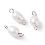 Natural Cultured Freshwater Pearl Bead Links Connectors, with 304 Stainless Steel Findings, Rice, Seashell Color, 15x6mm, Hole: 2mm(PALLOY-JF01152)
