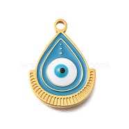 PVD Vacuum Plating 201 Stainless Steel Pendants, with Enamel, Evil Eye Charm, Real 18K Gold Plated, Teardrop, 17x13x2mm, Hole: 1.5mm(STAS-C111-16A)