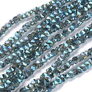 Electroplate Glass Beads Strands, Faceted, Rounded Rectangle, Full Rainbow Plated, Light Sea Green, 3x4.5x3.5mm, Hole: 0.8mm, about 149pcs/strand, 17.32 inch(44cm)(EGLA-L021-FR01)