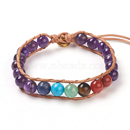Natural Amethyst Cord Beaded Bracelets, Natural & Synthetic Mixed Stone, with Leather Cord and Alloy Clasps, Om Symbol, Antique Golden, 7-1/4 inch~8-1/8 inch(18.5~20.5cm), 1mm(BJEW-E351-02E)