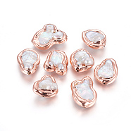 Natural Baroque Pearl Cultured Freshwater Pearl Beads, with Brass Findings, Nuggets, White, Rose Gold, 17.5~23.5x16~22x8~9mm, Hole: 0.7mm(PEAR-F011-29RG)