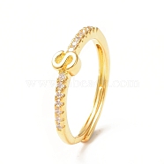 Clear Cubic Zirconia Initial Letter Adjustable Ring, Golden Brass Jewelry for Women, Letter.S, Inner Diameter: 18mm(RJEW-C052-01G-S)