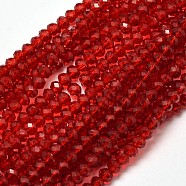 Faceted Rondelle Transparent Glass Beads Strands, Dark Red, 3x2mm, Hole: 0.5mm, about 148pcs/strand, 14.9 inch(X-EGLA-J134-3x2mm-B02)