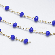 Handmade Glass Beaded Chains, Soldered, with Spool, Brass Chain, Blue, 3x2mm, about 32.8 Feet(10m)/roll(CHC-I026-CB-07C)