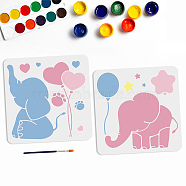 US 1 Set PET Hollow Out Drawing Painting Stencils, with 1Pc Art Paint Brushes, for Acrylic Painting Watercolor Oil Gouache, Elephant Pattern, 300x300mm, 1pc/style(DIY-MA0001-34B)