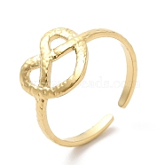 304 Stainless Steel Hollow Heart Open Cuff Ring for Women, Real 14K Gold Plated, Inner Diameter: 17mm(RJEW-I098-05G)