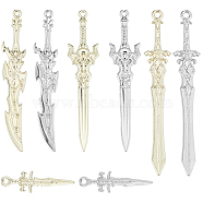 32Pcs 8 Style Rack Plating Alloy Big Pendants, Cadmium Free & Nickel Free & Lead Free, Sword and Knife, Platinum & Golden, 31~70x9~13x3~4mm, Hole: 1.5~2mm, 4pcs/style(FIND-SC0007-25)