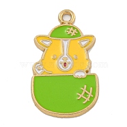 Cartoon Alloy Enamel Pendants, Golden, Fruits Animal Charms, Dog, Lemon, 27x16x1.5mm, Hole: 1.8mm(ENAM-H045-05G-02)