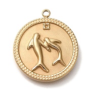 Ion Plating(IP) 304 Stainless Steel Pendant Rhinestone Settings, Flat Round with Dolphin Pattern, Real 18K Gold Plated, 20.5x18x2.3mm, Hole: 1.2mm(STAS-P371-106G)