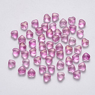 Transparent Spray Painted Glass Beads, with Glitter Powder, Heart, Violet, 6x6x4mm, Hole: 0.7mm(X-GLAA-R211-02-B06)