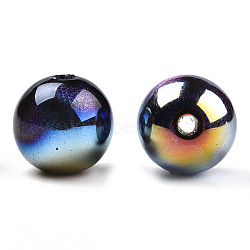 ABS Plastic Imitation Pearl Beads, AB Color Plated, Round, Midnight Blue, 10x9.5mm, Hole: 1.6mm(PACR-N013-02)