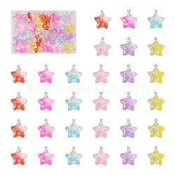 36Pcs 6 Colors Transparent Resin Pendants, Glitter Powder Star Charm, with Platinum Tone Iron Loops, Mixed Color, 25.5x23x7.5mm, Hole: 2mm, 6pcs/color(RESI-TA0001-52)