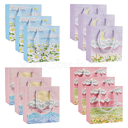 24Pcs 4 Styles Paper Gift Bags with Polyester Handles, Shopping Bags, Rectangle with Moon & Flower & Cloud & Sun Pattern, Mixed Color, 14.1x7.3x15cm, 6pcs/style(CARB-NB0001-13)