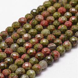 Natural Unakite Beads Strands, Faceted, Round, 4mm, Hole: 1mm, about 96pcs/strand, 14.9 inch~15.1 inch(G-D840-45-4mm)