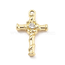 Alloy Rhinestone Pendants, UV Plated, Cross, Golden, 26.5x17x5mm, Hole: 1.8mm(FIND-U026-23G)