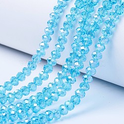 Electroplate Glass Beads Strands, AB Color Plated, Faceted, Rondelle, Cyan, 6x5mm, Hole: 1mm, about 83~85pcs/strand, 38~39cm(EGLA-A034-T6mm-B14)