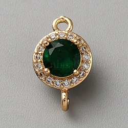 Light Gold Plated Brass Pave Cubic Zirconia Connector Charms, Flat Round Links, Green, 15x9.5x7mm, Hole: 1.4mm and 1.8mm(KK-CJC0001-41KCG-07)