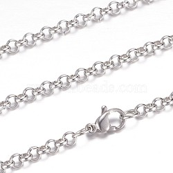 Non-Tarnish 304 Stainless Steel Rolo Chain Necklaces, with Lobster Claw Clasps, Stainless Steel Color, 20.07 inch(51cm)(STAS-P101-10P)