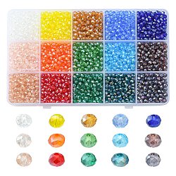 3000Pcs 15 Colors Electroplate Glass Beads Strands, AB Color Plated, Faceted, Abacus, Mixed Color, 4x3mm, Hole: 0.4mm, 200Pcs/color(EGLA-YW0001-47)