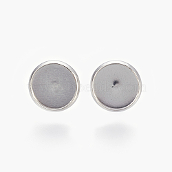 Eco-Friendly 316 Surgical Stainless Steel Stud Earring Settings, Flat Round, Stainless Steel Color, Tray: 10mm, 12x2mm, Pin: 0.7mm(STAS-F181-01P-10mm)
