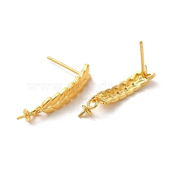925 Sterling Silver Stud Earrings Findings, Leaf, Real 18K Gold Plated, 21.5x4mm, Pin: 10.5x0.7mm(STER-Z007-08G)