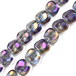 Electroplate Glass Beads Strands, Pearl Luster Plated, Square, Dark Orchid, 10.5x10.5~11x6.5mm, Hole: 1mm, about 59~60pcs/strand, 25.12~25.59 inch(63.8~65cm)(EGLA-N012-07W)