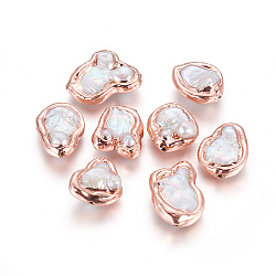 Natural Baroque Pearl Cultured Freshwater Pearl Beads, with Brass Findings, Nuggets, White, Rose Gold, 17.5~23.5x16~22x8~9mm, Hole: 0.7mm(PEAR-F011-29RG)