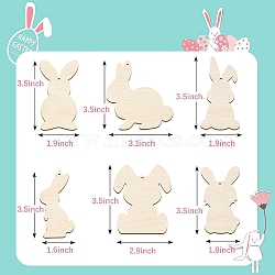 6Pcs Easter Theme Unfinished Wooden Craft Cutouts, Wood Pieces, Rabbit, 8.9x4.8~7.9cm(PW-WG50811-01)