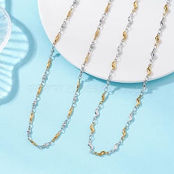 2Pcs 2 Styles Two Tone 304 Stainless Steel Bar Link Chain Necklaces for Women, Golden & Stainless Steel Color, 15.67~15.94 inch(39.8~40.5cm), 1pc/style(NJEW-JN05962)