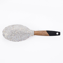 Wood Hair Brush, with Rhinestone and Rubber, Silver, 25x7.5x4.5cm(OHAR-G004-A02)
