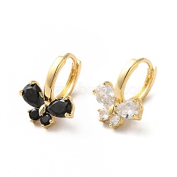 Cubic Zirconia Butterfly Hoop Earrings, Real 18K Gold Plated Brass Jewelry for Women, Black, 19x14.5x15mm, Pin: 0.8mm(ZIRC-Q201-26G-01)