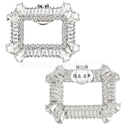 2Pcs Platinum Alloy & Rhinestone Detachable Shoe Buckle Clips, Rectangle Shoe Decoration, Crystal, 53.5x64x6.5mm(FIND-FG0003-11)