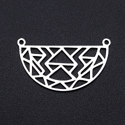 201 Stainless Steel Pendants, Filigree Joiners Findings, Laser Cut, Half Round with Geometric Figure, Stainless Steel Color, 18x31x1mm, Hole: 1.4mm(STAS-S105-JN913-1)