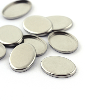 304 Stainless Steel Plain Edge Bezel Cups, Cabochon Settings, Oval, Stainless Steel Color, Tray: 14x10mm, 15x11x1.5mm