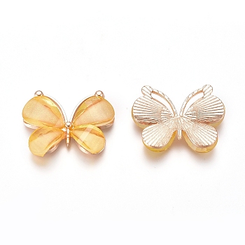 Light Gold Plated Alloy Glass Pendants, Butterfly, PeachPuff, 21.8x28x4.5mm, Hole: 1.5x10mm