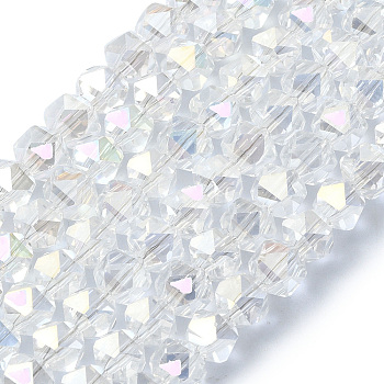 AB Color Plated Glass Beads, Faceted, Polygon, Clear AB, 6x6x5.5mm, Hole: 1.2mm, about 96~100pcs/strand, 20.08''~20.47''(51~52cm)