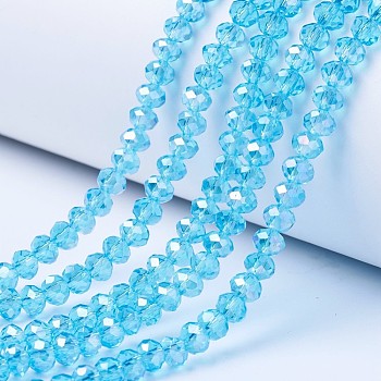Electroplate Glass Beads Strands, AB Color Plated, Faceted, Rondelle, Cyan, 6x5mm, Hole: 1mm, about 83~85pcs/strand, 38~39cm