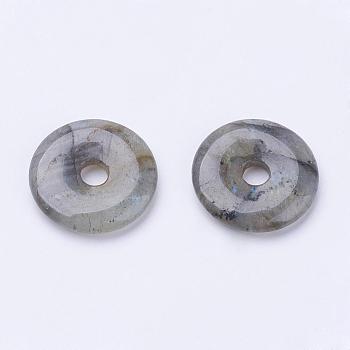 Natural Labradorite Pendants, Donut/Pi Disc, Donut Width: 11~12mm, 28~30x5~6mm, Hole: 6mm