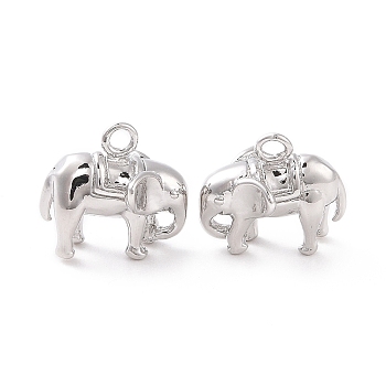 Ion Plating(IP) Brass Pendants, Elephant, Real Platinum Plated, 10x11x8mm, Hole: 1.2mm