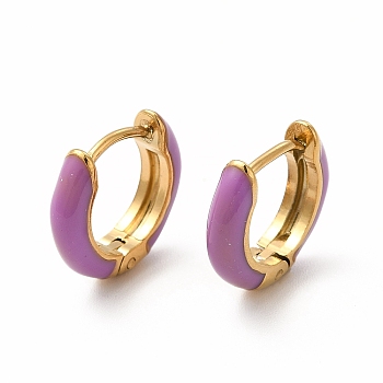 Enamel Hoop Earrings, Real 18K Gold Plated 316 Surgical Stainless Steel Jewelry for Women, Orchid, 13x14x3mm, Pin: 1mm