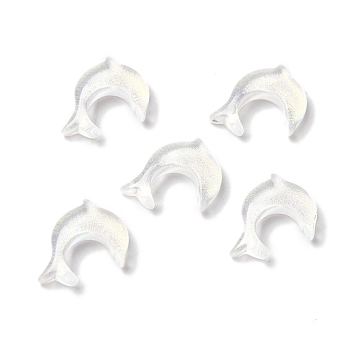 K9 Glass Cabochons, with Glitter Powder, Dolphin, White, 8.5x9.3x2.6mm