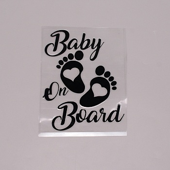 Waterproof PET Refective Sticker, for Car Window Decoration, Baby Footprints & Word Baby On Board, Black, 15x11.5cm