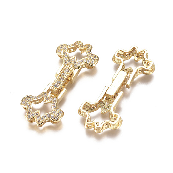 Brass Micro Pave Clear Cubic Zirconia Fold Over Clasps, Cloud, Golden, 34x14x4.5mm, Hole: 0.8mm