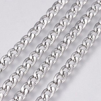 304 Stainless Steel Curb Chains, Unwelded, Stainless Steel Color, 4.5x3x1mm