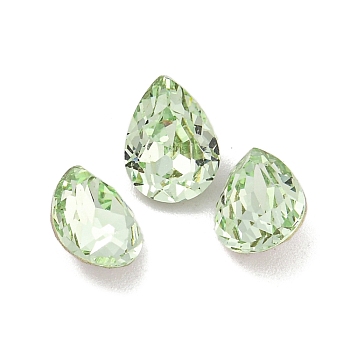 Glass Rhinestone Cabochons, Flat Back & Back Plated, Faceted, Teardrop, Light Rosaline AB, 8x6x4mm